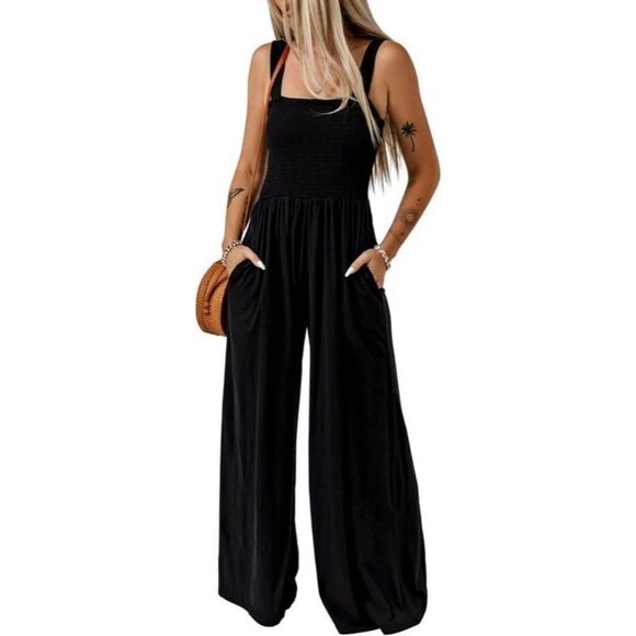 Dokotoo Women's Black Casual Loose One Piece Sleeveless Rompers With Pockets - Picture 1 of 6